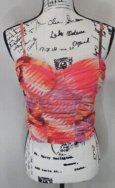 Madden NYC Womens Sleeveless Floral Papaya Bra Cup Cropped Top Tankini Size M